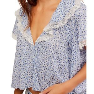 Free People Blue Floral Print Blouse